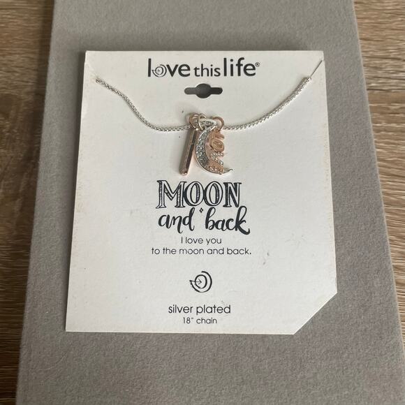 Love this Life Moon and Back Silver Plated Rose Gold Tone Charms Necklace - Picture 4 of 4